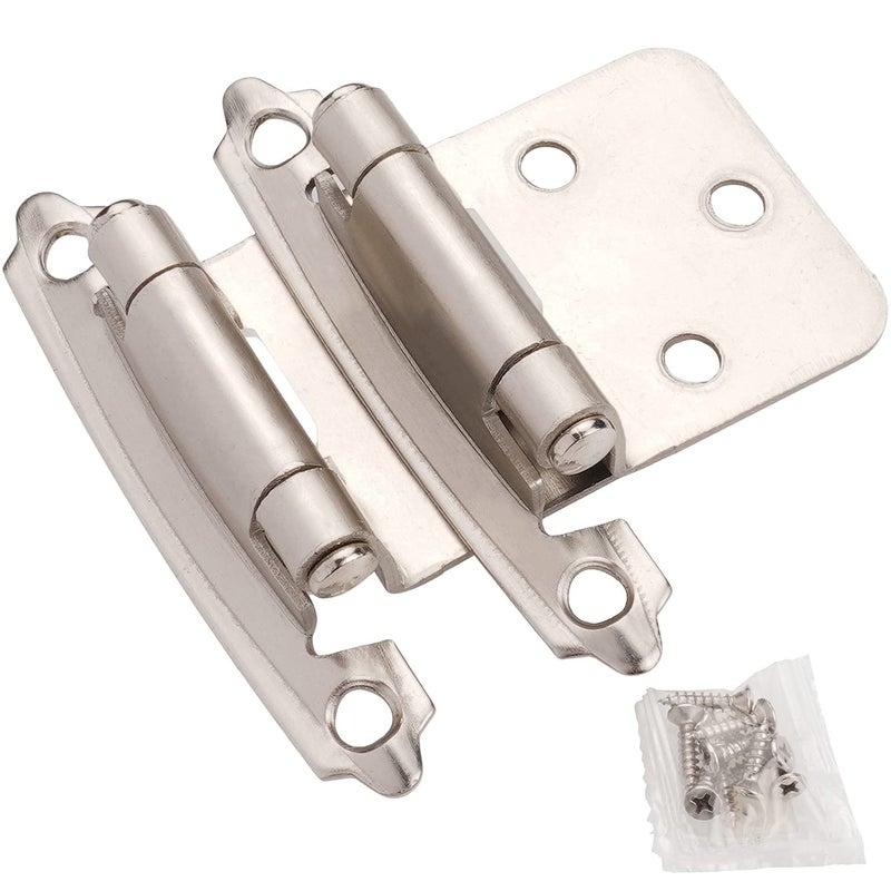 DecoBasics Cabinet Hinges Brushed Nickel for Kitchen Cabinets Doors (30 Pair -60 Pcs) -1/2" Overlay (Variable) -Self Closing Kitchen Cabinet Hinges Flush Mount w/Silicon Bumpers & Hardware Screws - Image 1